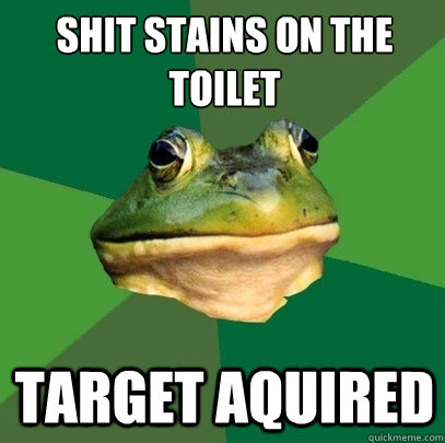 Shit stains on the toilet
 target aquired  Foul Bachelor Frog