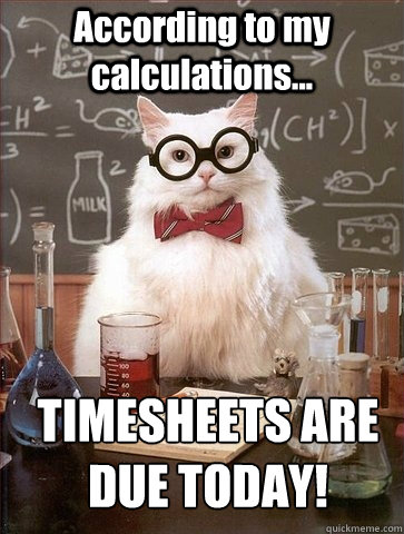 According to my calculations... TIMESHEETS ARE DUE TODAY!  Chemistry Cat