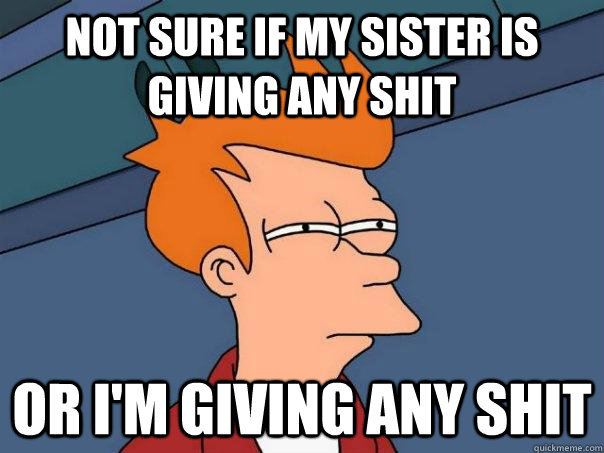 Not sure if my sister is giving any shit Or I'm giving any shit - Not sure if my sister is giving any shit Or I'm giving any shit  Futurama Fry