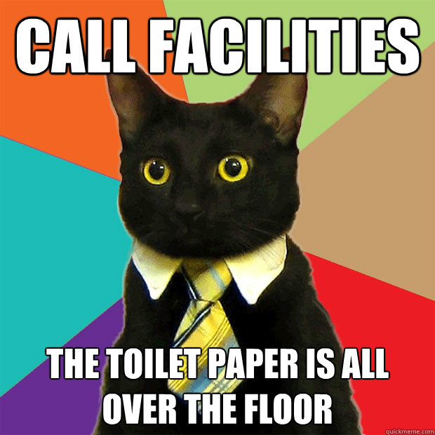 call facilities the toilet paper is all over the floor  Business Cat