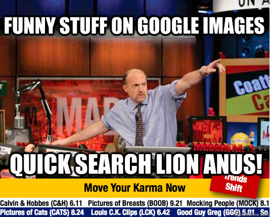 funny stuff on google images quick search lion anus!  Mad Karma with Jim Cramer