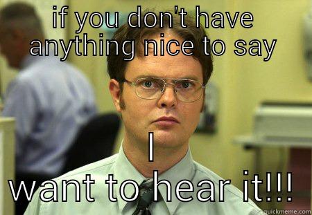 IF YOU DON'T HAVE ANYTHING NICE TO SAY I WANT TO HEAR IT!!! Schrute