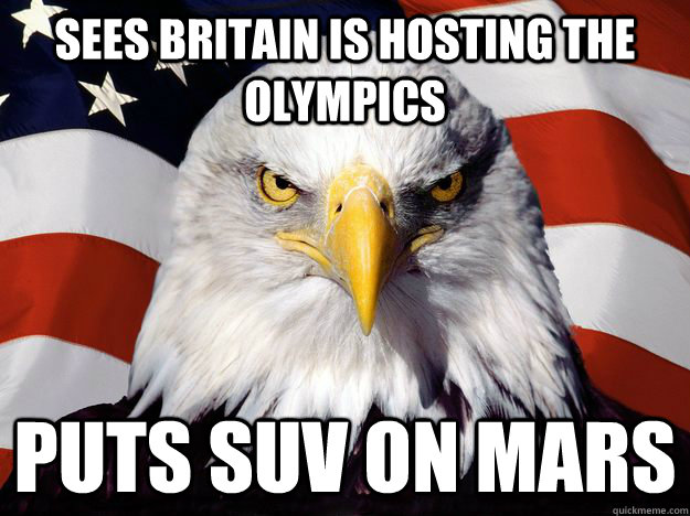 SEES BRITAIN IS HOSTING THE OLYMPICS Puts SUV on MARS  One-up America