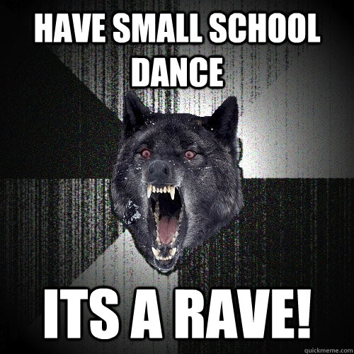 have small school dance its a rave!  Insanity Wolf