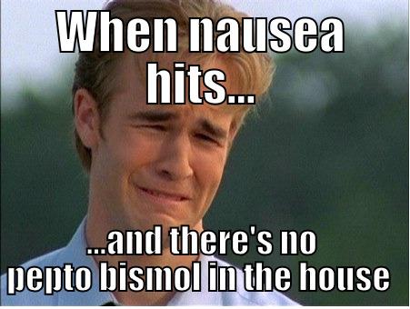 WHEN NAUSEA HITS... ...AND THERE'S NO PEPTO BISMOL IN THE HOUSE  1990s Problems