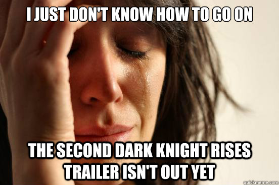 I just don't know how to go on The second Dark Knight Rises Trailer isn't out yet  First World Problems