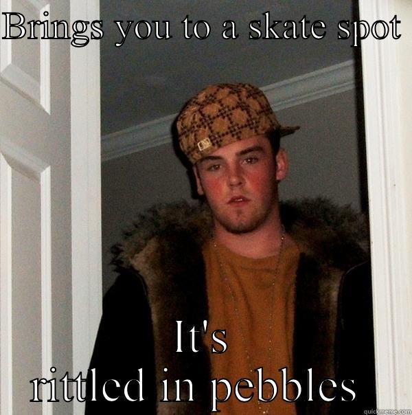 BRINGS YOU TO A SKATE SPOT  IT'S RITTLED IN PEBBLES  Scumbag Steve