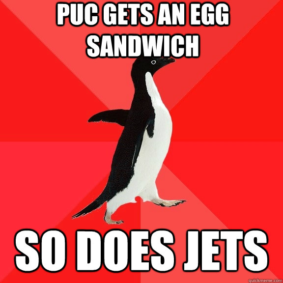 Puc gets an egg sandwich so does jets  Socially Awesome Penguin