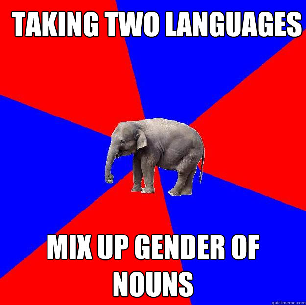 Taking two languages Mix up gender of nouns  Foreign language elephant