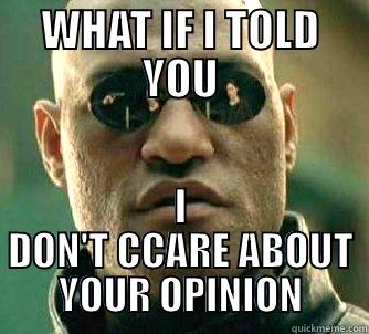 LOL, you suck - WHAT IF I TOLD YOU I DON'T CCARE ABOUT YOUR OPINION Matrix Morpheus