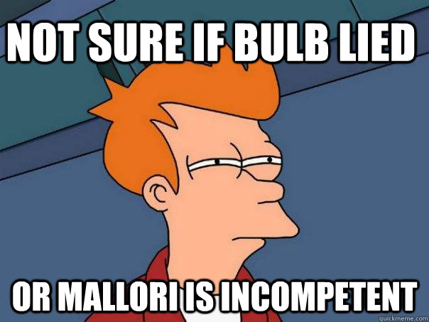 Not sure if bulb lied or mallori is incompetent  Futurama Fry