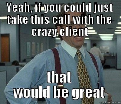 YEAH, IF YOU COULD JUST TAKE THIS CALL WITH THE CRAZY CLIENT THAT WOULD BE GREAT Bill Lumbergh