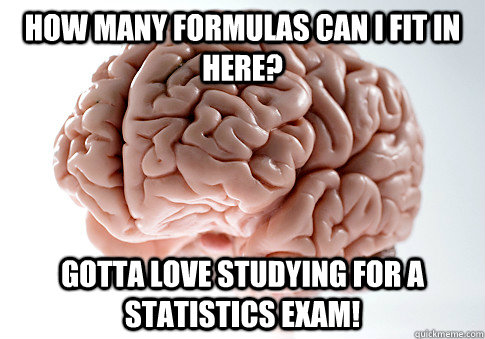 How many formulas can I fit in here? Gotta love studying for a statistics exam!  Scumbag Brain