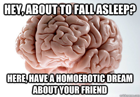 Hey, about to fall asleep? Here, have a homoerotic dream about your friend  Scumbag Brain