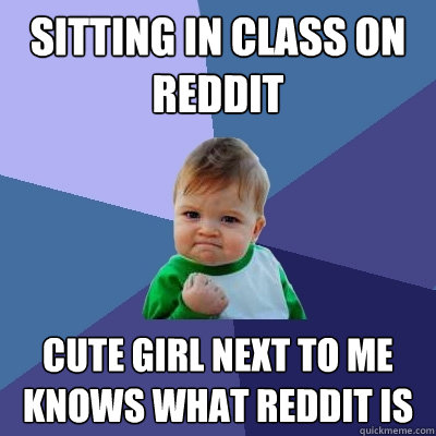 sitting in class on Reddit cute girl next to me knows what reddit is  Success Kid