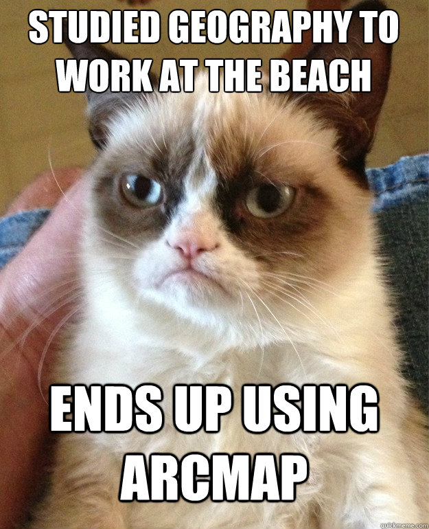 Studied Geography to
work at the beach ends up using arcmap  Grumpy Cat