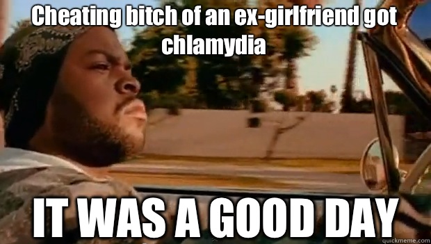 Cheating bitch of an ex-girlfriend got chlamydia IT WAS A GOOD DAY  It was a good day