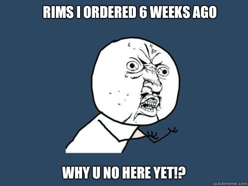 Rims I ordered 6 weeks ago Why u no here yet!?   Y U No