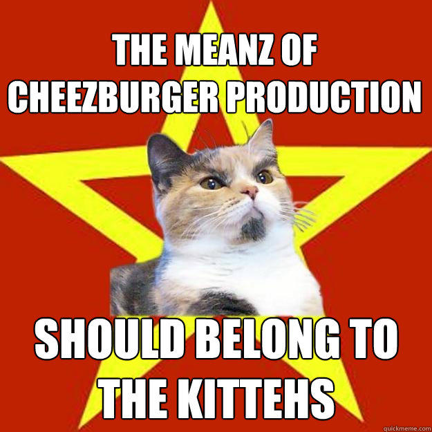 the meanz of cheezburger production should belong to the kittehs  