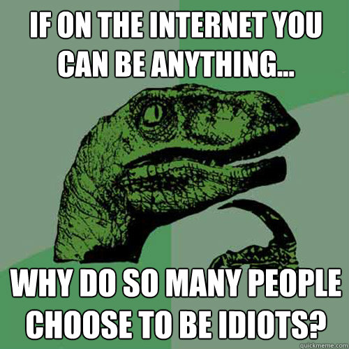 If on the Internet you can be anything... Why do so many people choose to be idiots?  Philosoraptor