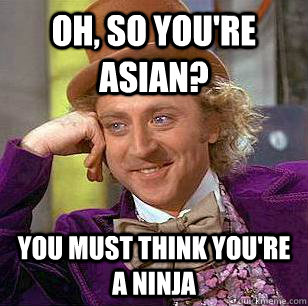 Oh, so you're asian? You must think you're a ninja  Condescending Wonka