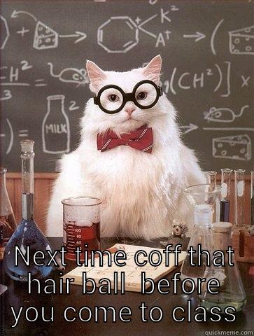  NEXT TIME COFF THAT HAIR BALL  BEFORE YOU COME TO CLASS Chemistry Cat