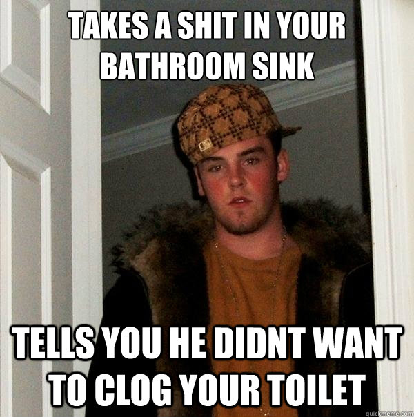 Takes A shit in your bathroom sink tells you he didnt want to clog your toilet  Scumbag Steve