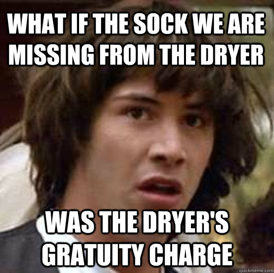 what if the sock we are missing from the dryer was the dryer's gratuity charge  conspiracy keanu