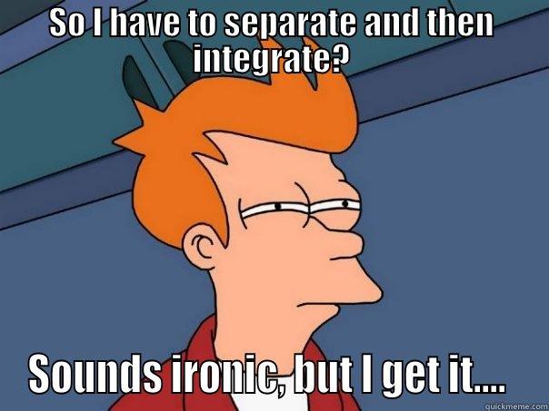 SO I HAVE TO SEPARATE AND THEN INTEGRATE? SOUNDS IRONIC, BUT I GET IT....  Futurama Fry