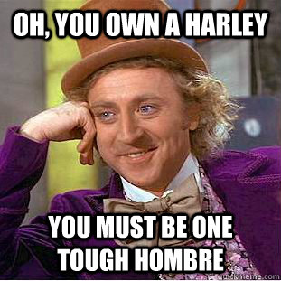 oh, you own a harley you must be one tough hombre  Condescending Wonka