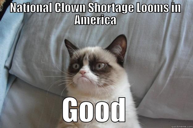 NATIONAL CLOWN SHORTAGE LOOMS IN AMERICA GOOD Grumpy Cat