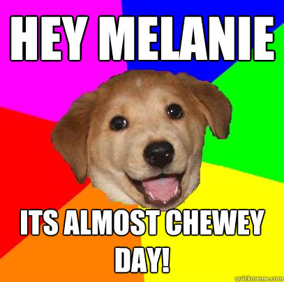 Hey Melanie Its almost Chewey Day!  Advice Dog