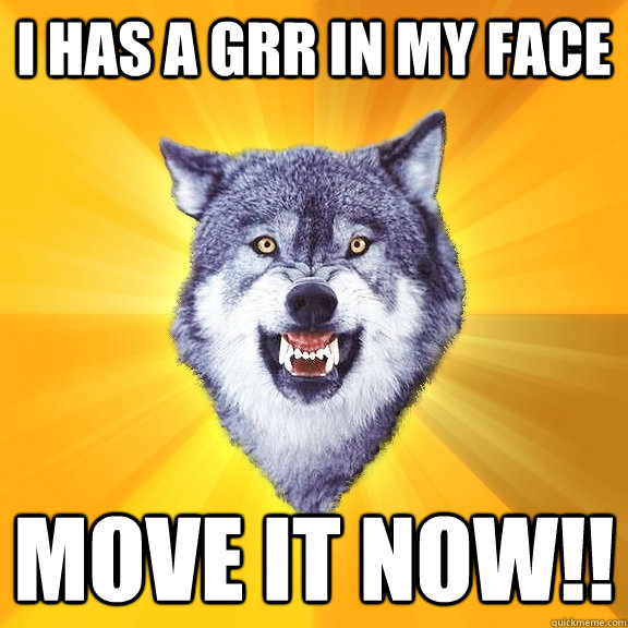 I has a grr in my face move it now!! - I has a grr in my face move it now!!  Courage Wolf