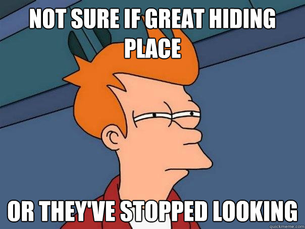 Not sure if great hiding place Or they've stopped looking  Futurama Fry