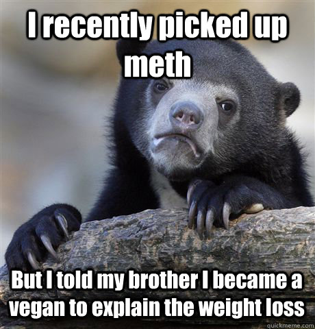 I recently picked up meth But I told my brother I became a vegan to explain the weight loss - I recently picked up meth But I told my brother I became a vegan to explain the weight loss  Confession Bear