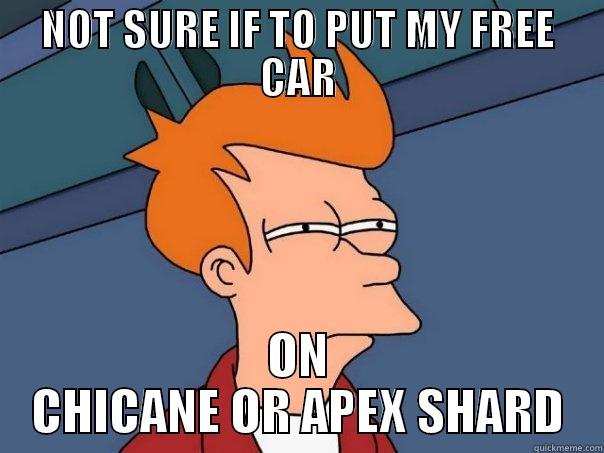 NOT SURE IF TO PUT MY FREE CAR ON CHICANE OR APEX SHARD Futurama Fry