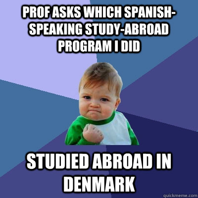 prof asks which spanish-speaking study-abroad program i did studied abroad in denmark  Success Kid