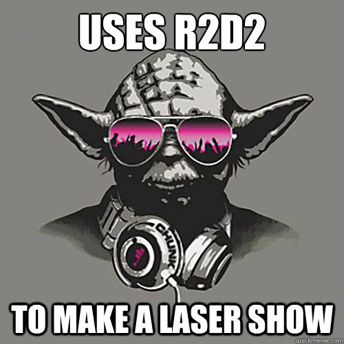 Uses r2d2 to make a laser show  