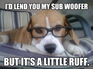 I'd lend you my Sub Woofer But It's a little ruff.  Hipster Dog