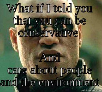 WHAT IF I TOLD YOU THAT YOU CAN BE CONSERVATIVE  AND CARE ABOUT PEOPLE AND THE ENVIRONMENT Matrix Morpheus