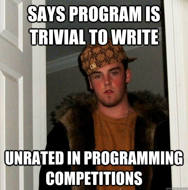 Says program is trivial to write Unrated in programming competitions  Scumbag Steve