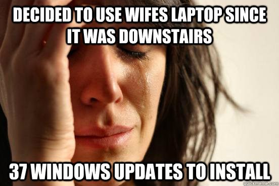 Decided to use wifes laptop since it was downstairs 37 Windows Updates to install - Decided to use wifes laptop since it was downstairs 37 Windows Updates to install  First World Problems