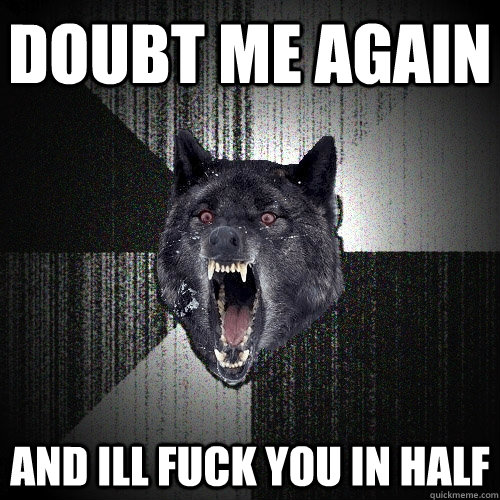 Doubt me again and ill fuck you in half - Doubt me again and ill fuck you in half  Insanity Wolf