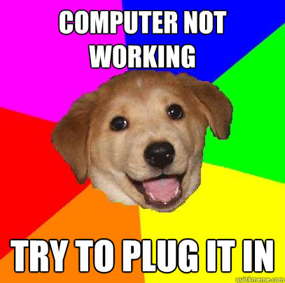 Computer not working Try to Plug it in  Advice Dog