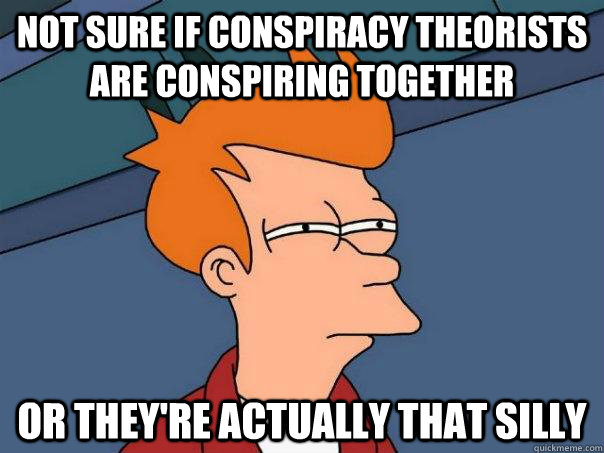 Not sure if conspiracy theorists are conspiring together or they're actually that silly  Futurama Fry