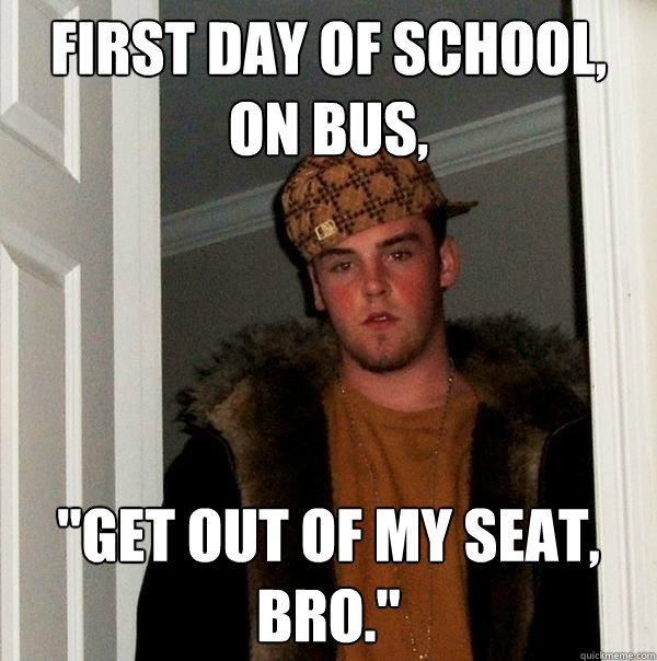 First day of school, on bus, 