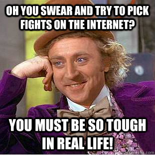 Oh you swear and try to pick fights on the internet? You must be so tough in real life!  Condescending Wonka