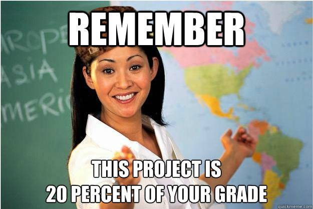 Remember This project is 
20 percent of your grade  Scumbag Teacher