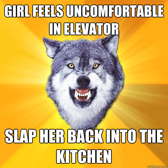 Girl feels uncomfortable in elevator slap her back into the kitchen  Courage Wolf