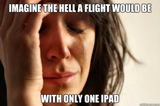 Imagine the hell a flight would be with only one ipad  First World Problems